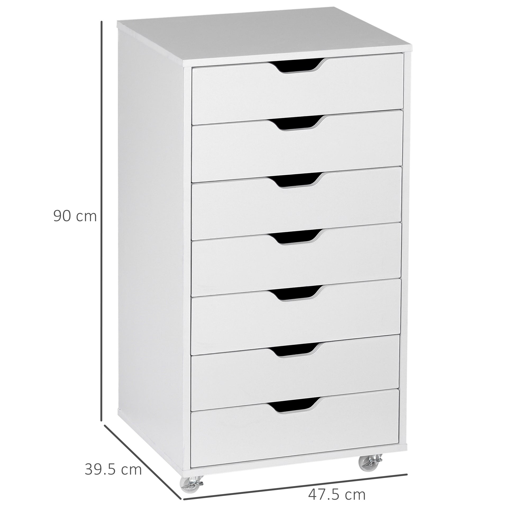 Vinsetto Seven-Drawer Filing Cabinet, with Wheels - White